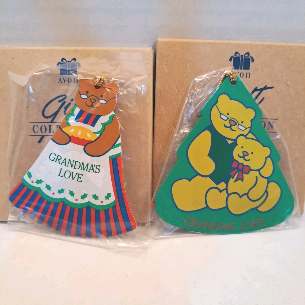 Vintage Avon Gift Collection Grandpa & Grandma Metal Christmas Ornaments - NEW